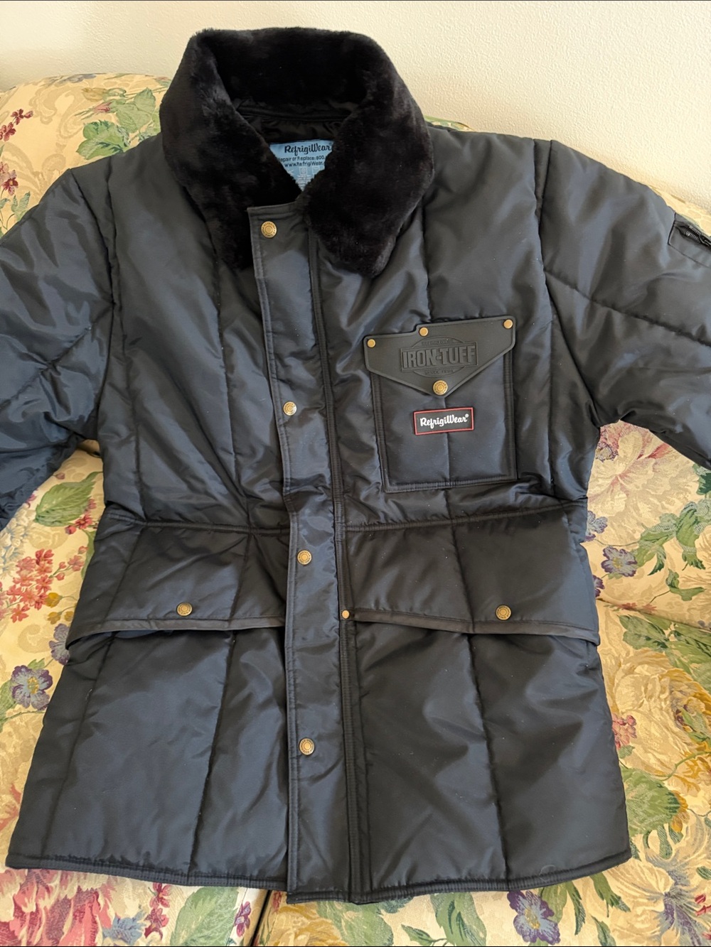 RefrigiWear Iron-Tuff Quilted Black Men’s Coat with Faux Fur Collar